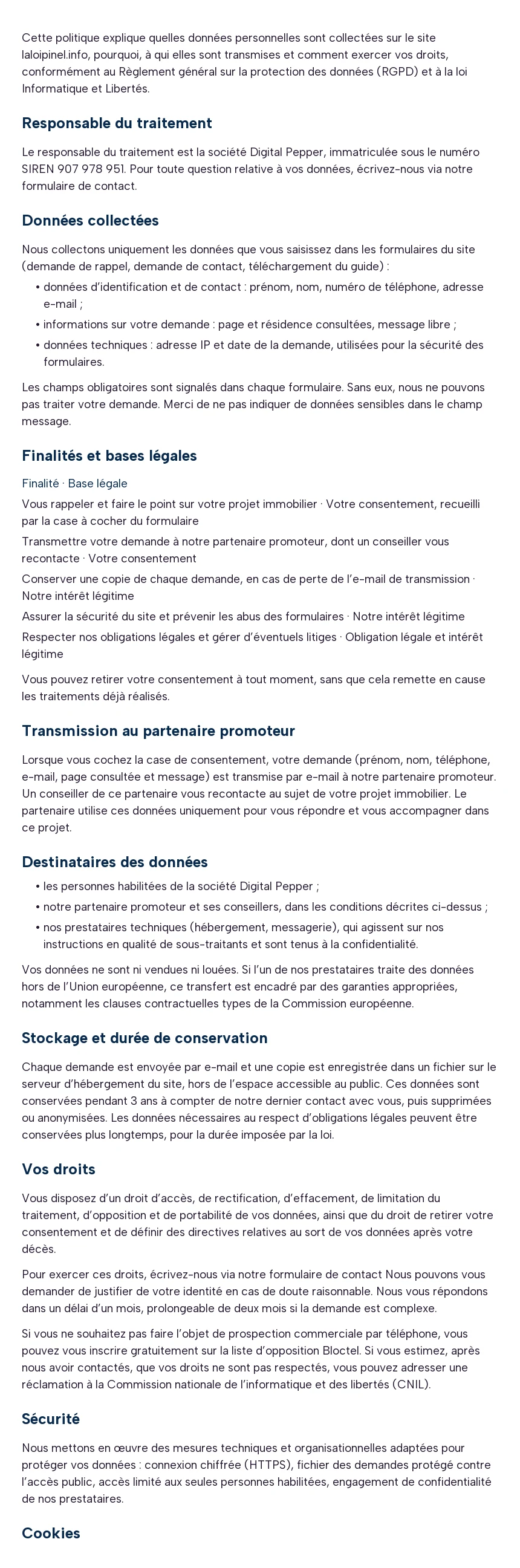 Politique de confidentialité (1/2)