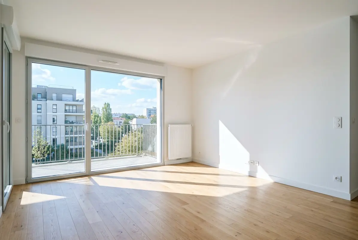 Séjour vide et lumineux d'un appartement neuf