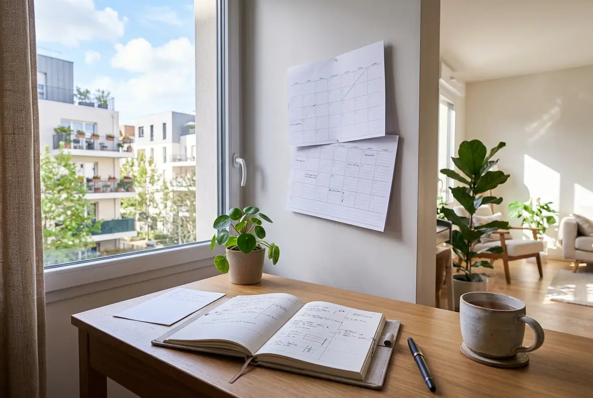 Calendrier et agenda sur un bureau