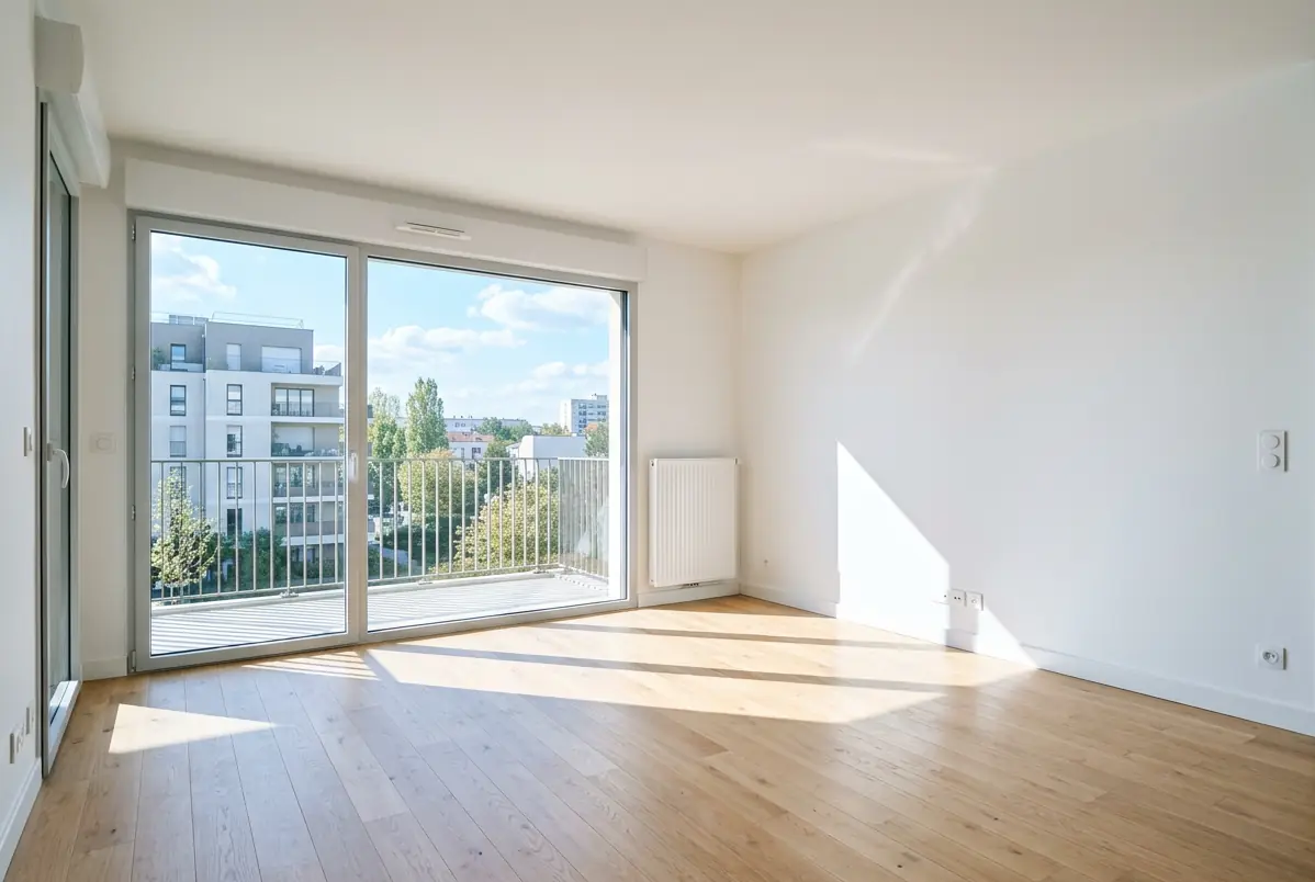 Séjour vide et lumineux d'un appartement neuf