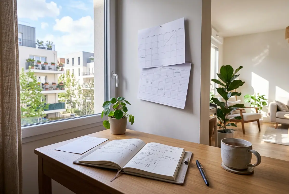 Calendrier et agenda sur un bureau
