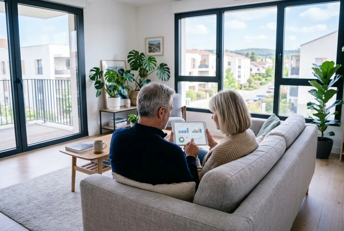 Couple étudiant un projet d'investissement sur une tablette