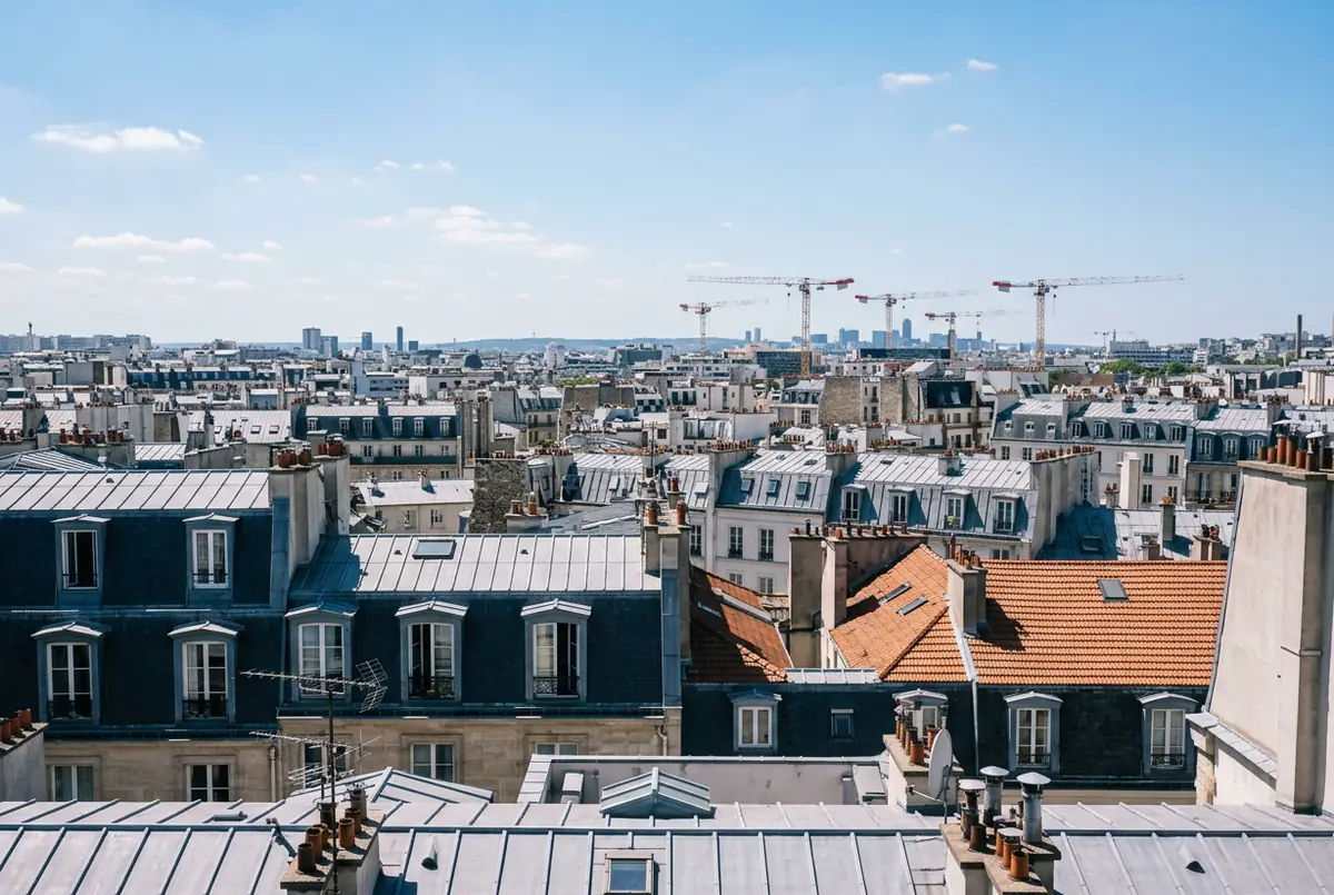 Toits d'une grande ville dense vus d'en haut